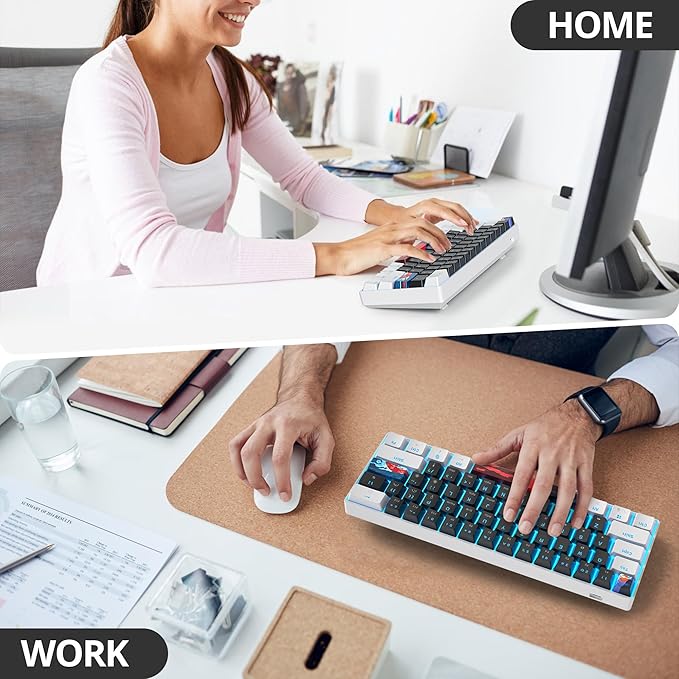 Portable 60% Mechanical Gaming Keyboard 60 Percent Red Switch LED Backlit 61 Keys Mini Black &amp White USB Wired Office Keyboard for Windows Mac Laptop PC
