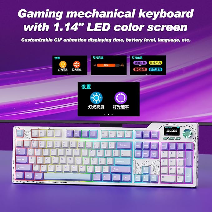 Ajazz AK35I V4 Customizable Wireless Gaming Mechanical Keyboard Wired/Wireless 2.4G/BT Gasket Structure 10000mAh Battery Full-Color RGB 1.14-inch Color Screen Knob Multi-Function Keys.