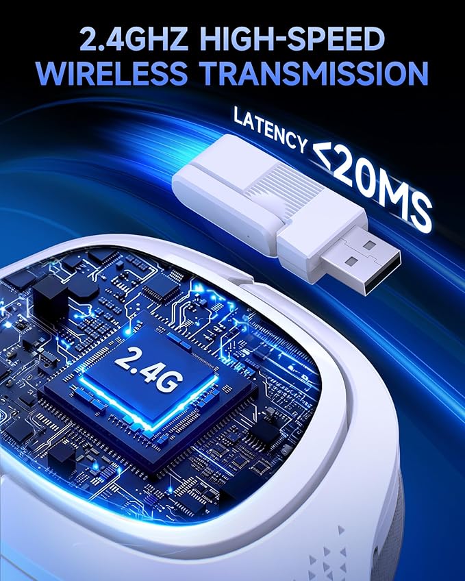 2.4GHz Wireless Gaming Headsets for PS5 PS4 PC Switch - Bluetooth 5.4 Gaming Headphones with Noise Canceling Mic Low Latency Connection 3D Immersive Surround Sound 30H Battery White