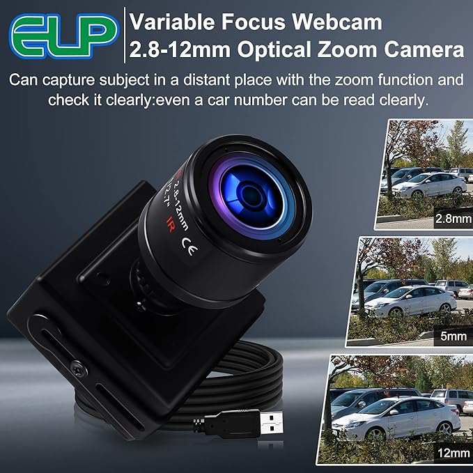 ELP USB Camera for Computer 2.8-12mm Varifocal Lens HD 1080P Webcam Manual Zoom Camera for Windows Linux Mac Raspberry Pi