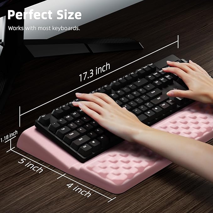 Ospelelf Keyboard Wrist Rest Pad Comfy Ergonomic Keyboard Stand Riser Holder Computer Wrist Support Cushion forTyping Light Pink
