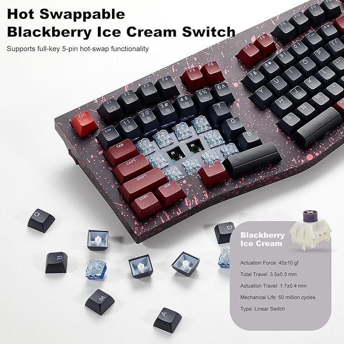 Hexgears F2 - Aluminum Custom Mechanical Keyboard Split Alice 83 Key Layout Ergonomic Keyboard Hot Swappable Creamy Linear Switch BT5.0/2.4GHz/USB-C RGB Backlit for Win/Mac (Burgundy)