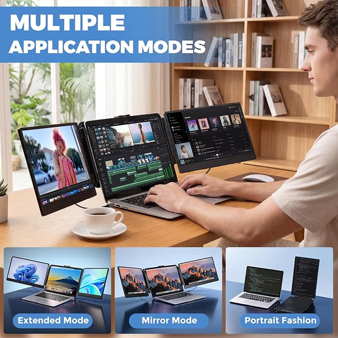 JoyReal Laptop Screen Extender 14 FHD 1080P IPS Portable Monitor for Laptop Triple Screen Extender Monitor USB-C/HDMI Plug-Play for Windows Mac Fit 13-17.3 Laptops