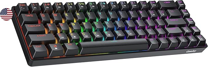 Geeky GK65 65% | Hot Swappable Mechanical Gaming Keyboard | 68 Keys Multi Color RGB LED Backlit for PC/Mac Gamer | ANSI US American Layout (Black Mechanical Speed Silver)