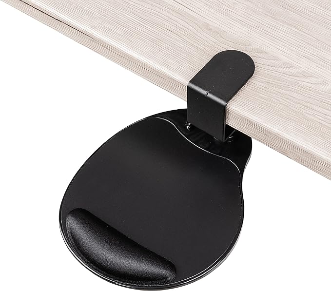 EHO Clamp-On Mouse Platform with Gel Wrist Rest 360° Rotating Under Desk Mouse Tray with Slide-in Storage Ergonomic Space-Saving Armrest for Left or Right-Hand Use TAA-Compliant