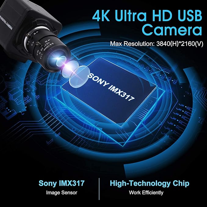 USB Camera 4K Ultra HD Mini Webcam with 2.8-12mm Optical Zoom Lens Camera High Speed USB2.0 30FPS Web Camera for MacWindowLinuxAndroid