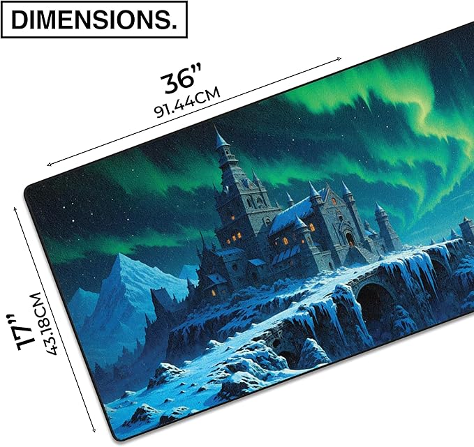 MPCO. Dark Fantasy Large Gaming Desk Pad - 36 x 17 Duraglyde Fabric Whispers of the Northern Sky Desk Mats - Non-slip Washable Smooth Glide for Precision Gaming &amp Work