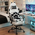 Dowinx Gaming Chair with Cat Ears and Paw Lumbar Pillow Ergonomic Reclining Chair Memory Foam and Spring Cushion Footrest 300lbs Capacity Cute and Comfortable Design for Women &amp Girls
