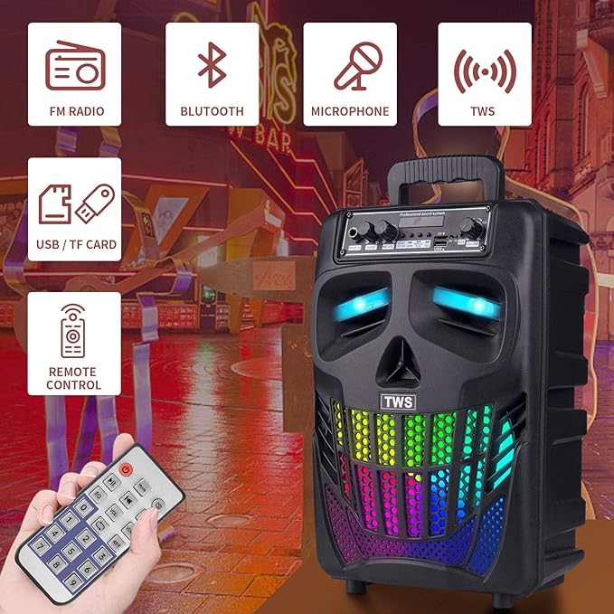 E I F E R Cool Skull Bluetooth Speakers Portable Wireless Speaker Compatible with Smartphones and Tablets Suit for Home Garden Party Black 50W 8-Inch