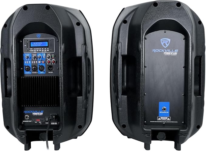 Rockville RPG122K Pair 12 1000W Powered Speakers Bluetooth Wired Mic Speaker Stands Cables Built-in Mixer TWS Linking for DJs Karaoke Events