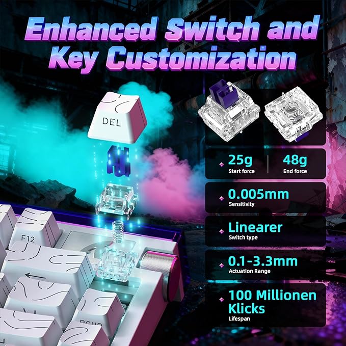 ATTACK SHARK R85 HE 75% Magnetic Wired Gaming Keyboard8KHz Polling Rate Rapid Trigger0.005mm RT Precision256K Scan RateCustom Hot-SwappableWeb Driver PC Keyboard for Gamer/Win/MacWhite Contour