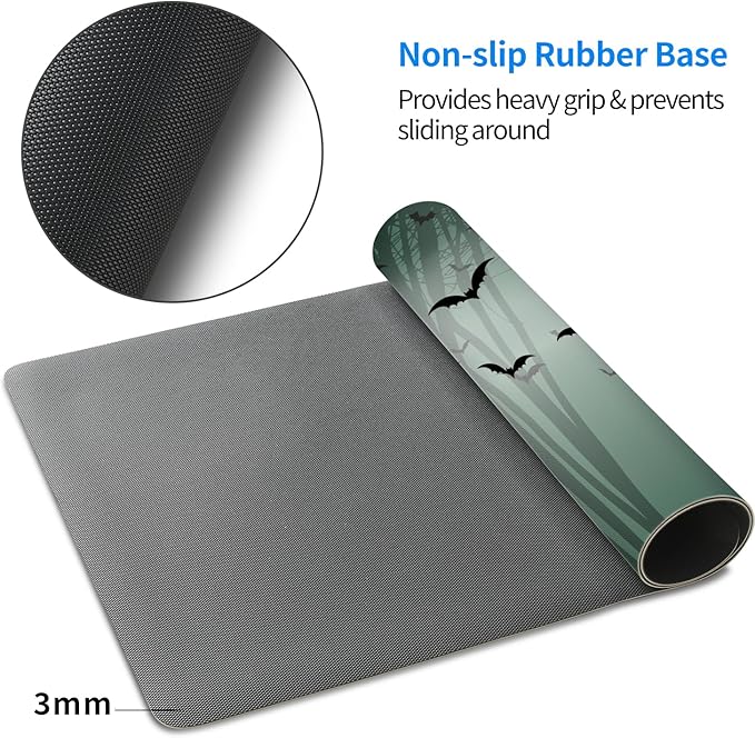MAYCARI Halloween Cute Bat Mouse Pad Kawaii Cartoon Funny Spirit Extended Desk Mat Non-Slip Rubber Baseb Large Green Mousepad for Desk Gaming Laptop Desktop 31.5X15.7