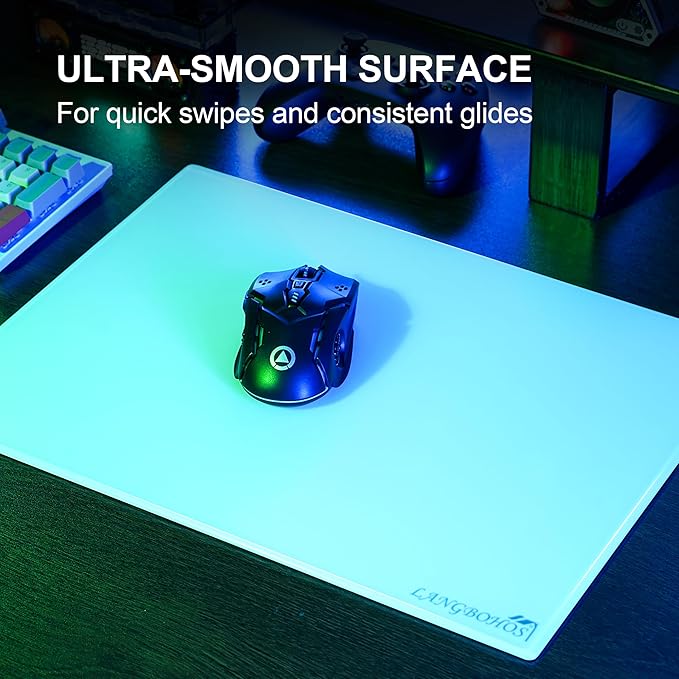 Extra-Large Glass Mouse Pad (White-19.7 * 16'') Micro Etched Surface and Whole Silicone BaseGaming Mouse Pad Improved Precision and SpeedDurable Easy to Clean
