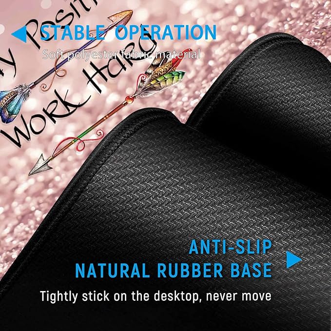 Large Gaming Mouse PadExtended Office Desk MatWaterproof Desk Writing Pad for Home Ergonomic Mouse &ampKeyboard Wrist RestWork Hard Inspirational Quotes Laptop Desk Pad Pink Mousepad Wrist Support