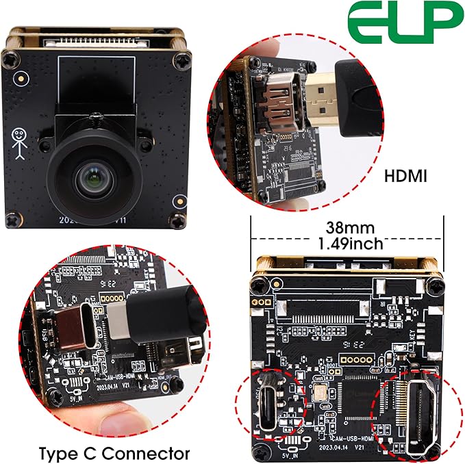 ELP 4K HDMI USB Camera - Wide Angle 2X Digital Zoom H.265 8MP UVC USB2.0 for Laptop &amp Monitor