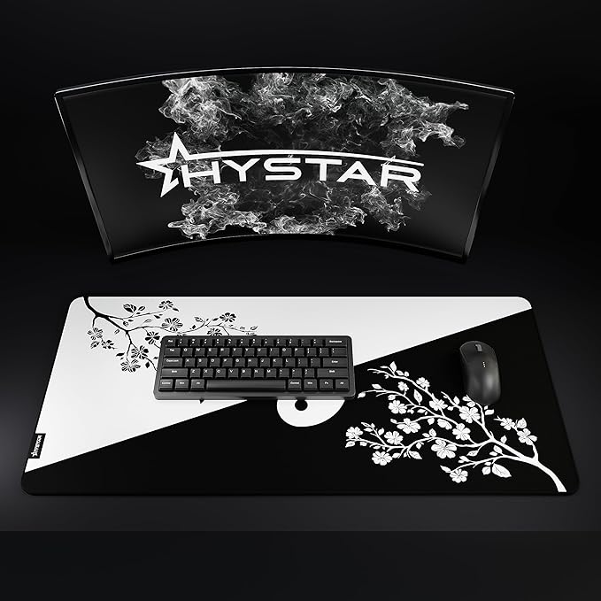 Hystar® Extended Gaming Mouse Pad | XXL 36 x 16 | 5mm Thick Waterproof Surface Smooth Polyester Fabric and Natural Rubber Base | Yin Yang