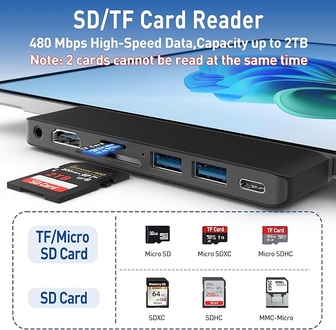 Surface Pro 12 Docking Station Surface Pro 12 Accessories with 4K HDMI Thunerbolt 4 Hub (4K@60Hz Display+ 40Gbps Data+ 100W Charging) 2 USB3.0 SD/TF 3.5mm Audio for Surface Pro 12 inch 2025