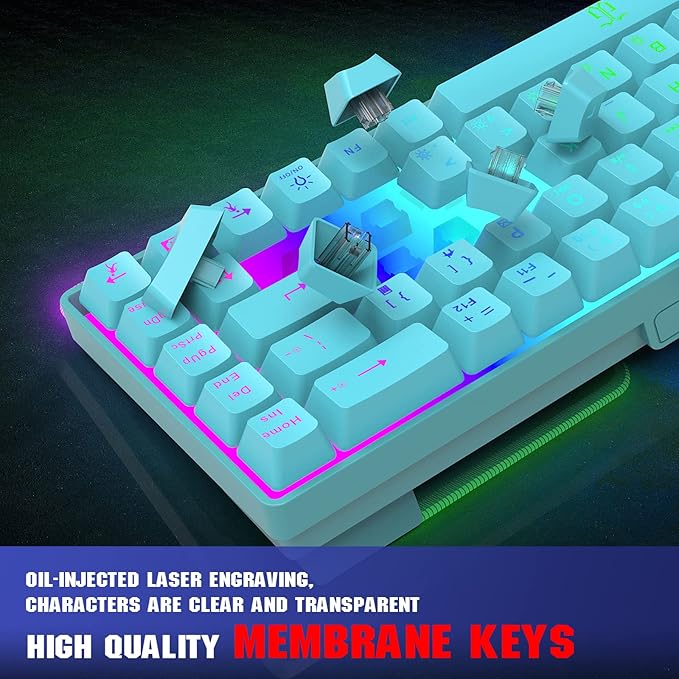 Snpurdiri 60% Membrane Gaming KeyboardRGB Compact Wired Small Keyboard Strong Mechanical Feel for PC/Mac Gamer Typist Travel Easy to Carry on Business Trip(68 KeysBlue)