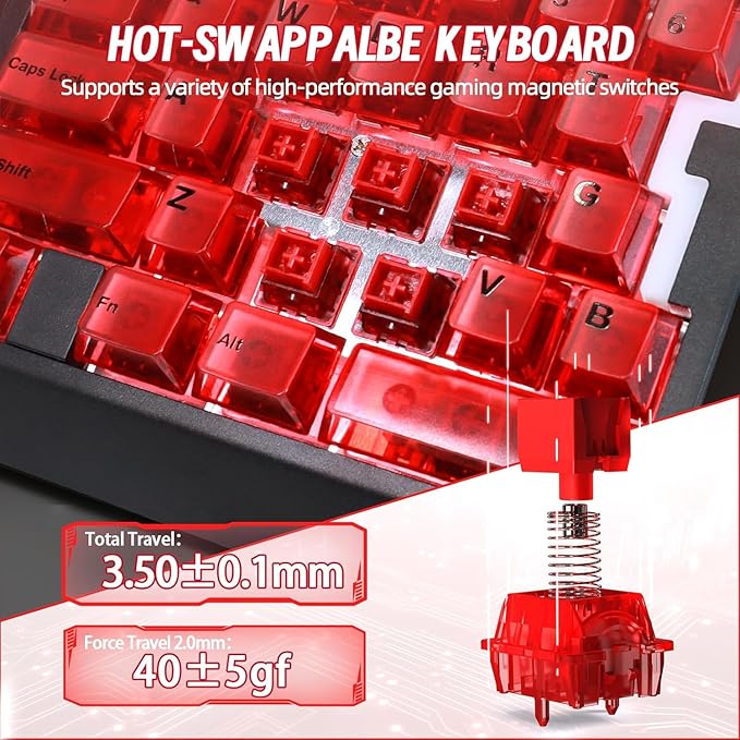 A.JAZZ AK029 Wired 29 Keys One-Handed RGB Gaming Keyboard with 8000HZ0.01mm RT Magnetic Switches Adjustable ActuationHotswappable Mechanical KeyboardAluminum PlateWeb Driver for Gamers-Red