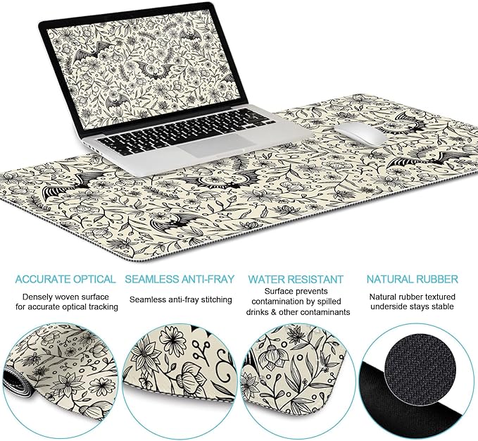 Goth Bat Mouse Pad Set Large Desk Mat for Desktop Ergonomic Mouse Pad with Wrist Rest for Gaming Keyboard Mat Wrist Support Cup Coaster Set Gothic Office Desk Accessories Decor Supplies