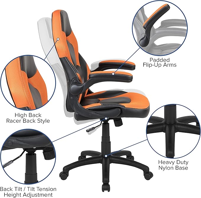 Flash Furniture Optis Black Gaming Desk and Orange/Black Racing Chair Set with Cup Holder Headphone Hook &amp 2 Wire Management Holes