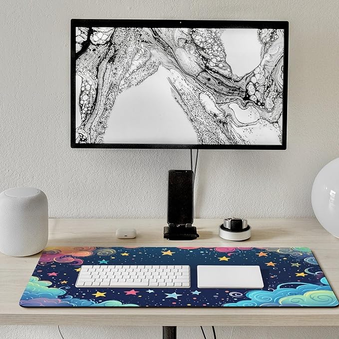 Colorful Galaxy Space Mouse Pad Large Desk Mat Extended Keyboard Mouse Pad with Non-Slip Base and Stitched Edge Mouse Mat Desk Pad 36x16 Mouse Pads for Desk Home Office Gaming