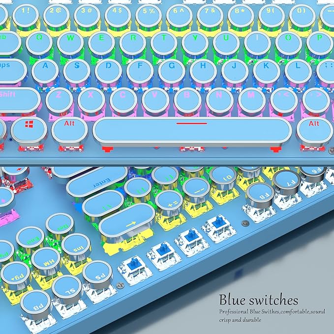 Mechanical Gaming Keyboard87 Key Retro Punk Typewriter-StyleBlue Switch Rainbow Backlit KeyboardAnti-Ghosting USB Wired for PC Laptop Desktop Computer for Game and Office(Blue)