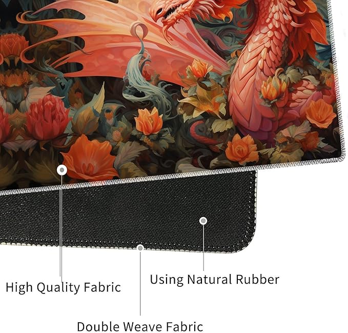 4 in 1 Mouse Pad Combo Large Gaming Mouse Pad + Keyboard Wrist Support + Mouse Wrist Rest + Coaster Table Pad with Stitched Edge Ergonomic Wrist Pad Set Dragon