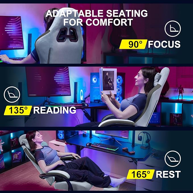 GTPLAYER Gaming Chair Computer Office Chair with Pocket Spring Cushion Linkage Armrests and Footrest High Back Ergonomic Computer Chair with Lumbar Support Task Chair with Footrest