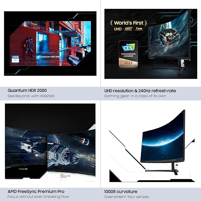 Samsung 32 Odyssey Neo G8 (G85NB) 4K UHD 240Hz 1ms G-Sync 1000R Curved Gaming Monitor Quantum HDR2000 AMD FreeSync Premium Pro Matte Display DisplayPort Black &amp White LS32BG852NNXGO