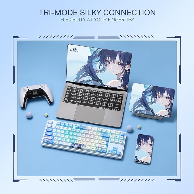 Redragon K707 PRO SE 80% Wireless Gasket RGB Gaming Keyboard 3-Modes 87 Keys TKL Anime Mechanical Keyboard w/Hot-Swap Socket Dye-Sub PBT Keycaps &amp 5-Layer Noise Dampening Custom Linear Switch