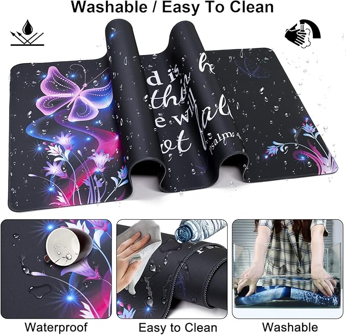 Mouse Pad + Desk Mat + Keyboard Wrist Rest + Coaster 4 in 1 Set Cute Ergonomic Large Gaming Mousepad with Wrist Rest Support Desk Pad for Computer Laptop Office Home Decor-Purple Butterfly