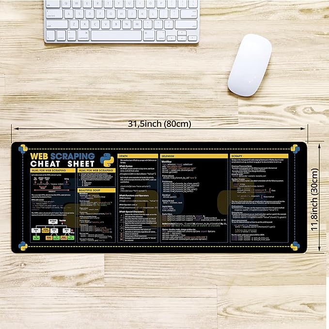 Web Scraping Cheat Sheet Mouse Mat Large Mouse Pad for Developers Quick Guide for Coders Essential Computer Accessories for Study Work and Reference Purposes NVA