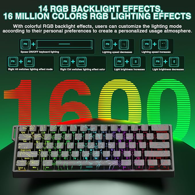Aula WIN60 HE - 60% Mechanical Gaming Keyboard Wired Hall Effect Magnetic Switch Hot Swappable Adjustable Actuation RT Mode 8000 Hz Polling Rate RGB Keyboard 60 Percent Compact Design for PC