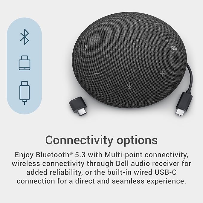 Dell Pro Plus Wireless Speakerphone - SL525 - USB-C Zoom/Microsoft Teams Certified Wired/Wireless Bluetooth 5.3 Omni-Directional AI-Based Noise Cancellation