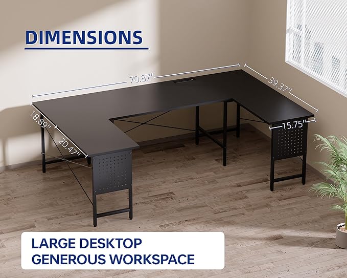 Pamray 71 Inch Large Computer Desk with Power OutletsU Shaped Corner Desk for Home Office Work and Gaming White