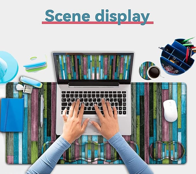 Gaming Mouse Pad Ergonomic Memory Foam Keyboard Wrist Rest Support &amp Non-Slip Mouse Wrist Rest for Laptop Desk Writing Pad Aqua Green Wooden Print Office Desk Mat Extended Large Mouse Pad
