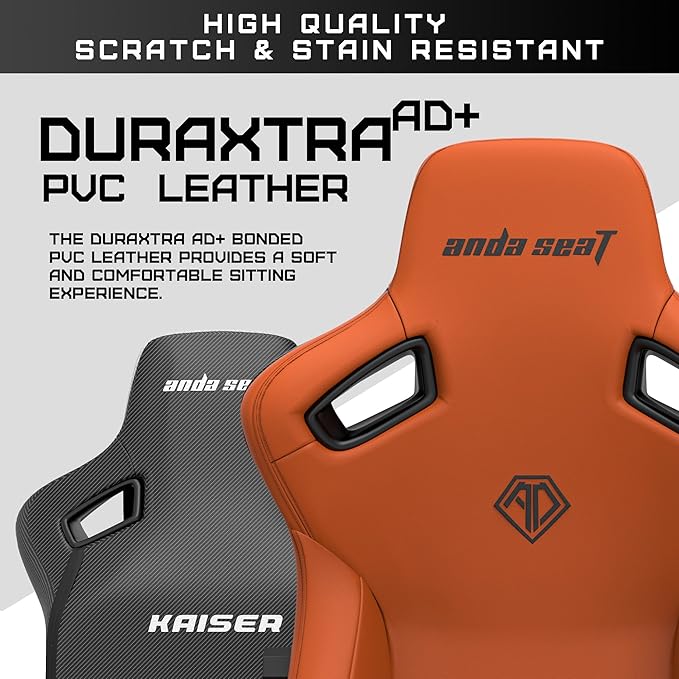 Anda Seat Kaiser 3 Large Gaming Chair for Adults - Ergonomic Orange PVC Leather Gaming Seat with Lumbar Support Comfortable Office Chair with Neck Support - Heavy Duty Wide Computer Seat