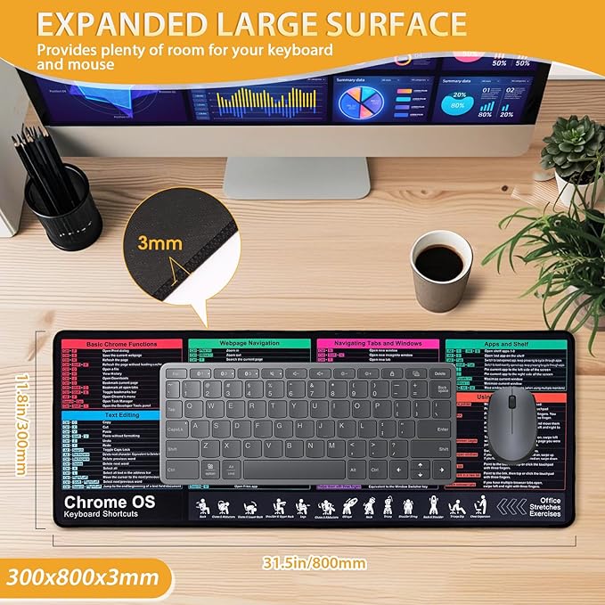Chrome OS Shortcuts Mouse Pad Large Mousepad for Chromebook Extended Gaming Pad for Mouse and Keyboard High Definition Printing StitchingWashable Anti Slip (Chrome OS)