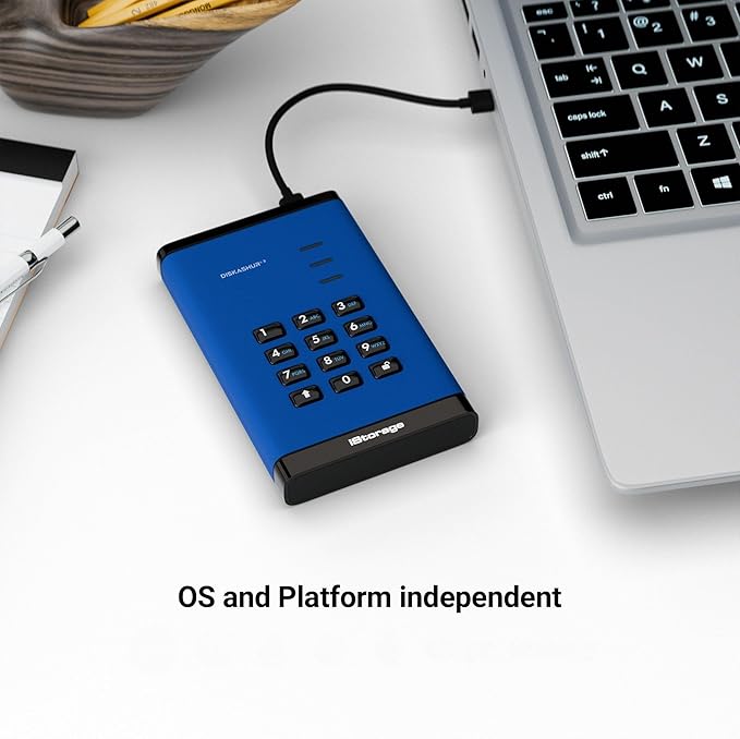 iStorage diskAshur3 HDD 500GB Blue - Secure Portable Hard Drive - Password Protected - Dust &amp Water Resistant - Hardware Encryption