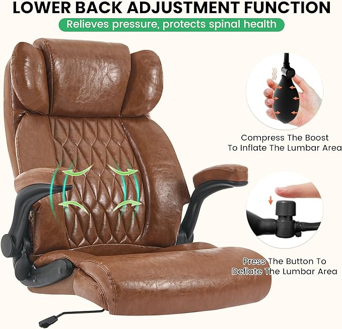 500lbs Big and Tall Office Chair Adjustable Lumbar Support for Back Pain Extra Wide Seat Executive Office Chair Thick Armrest Pad Heavy Duty Base&ampUpgraded Wheels Ergonomic Comfy Computer Desk C