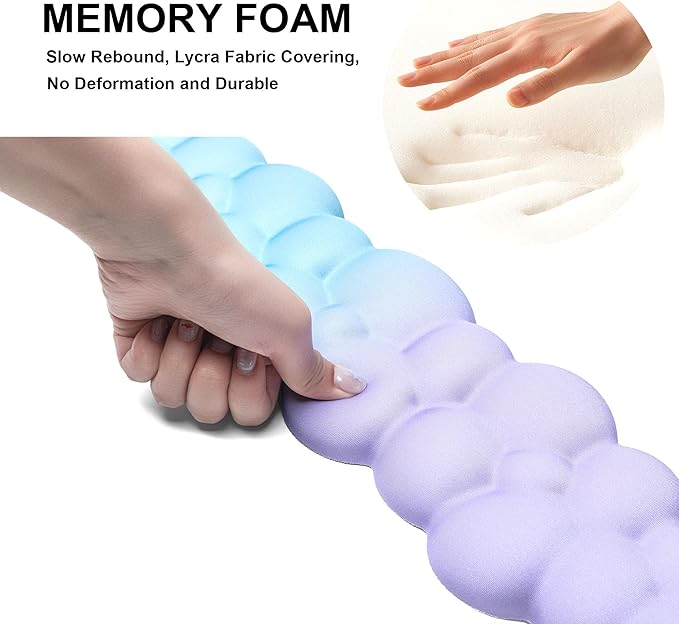 OUEST Cloud Wrist Rest Keyboard and Mouse Pad with Cute Ergonomic Memory Foam Non-Slip PU Base for Computer Mac Laptop Office Gaming-Purple/Cyan