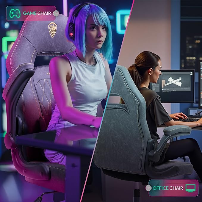 Dowinx 6661 Gaming Chair Grey Gaming Chair Breathable PU Leather Gamer Chair with Pocket Spring Cushion Ergonomic Computer Chair with Massage Lumbar SupportAdjustable Swivel Task Chair Grey