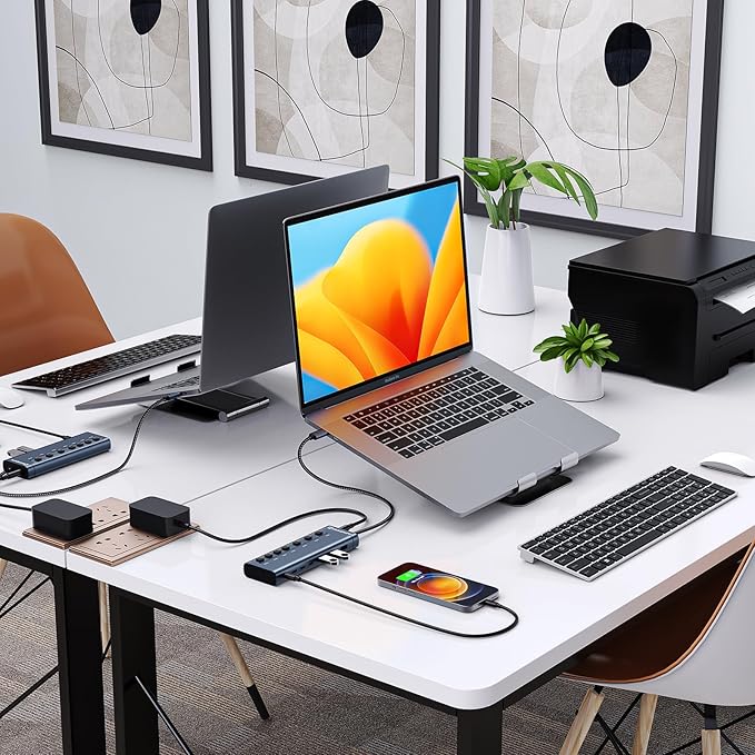 Minisopuru Powered USB Hub7 IN1 Powered USB C Hub with 3 USBA 3.0 Data Ports and 4 USB C Data Smart Charging for iPhone/iPad USB Splitter with Individual On/Off Switches and 12V/3A Power Adapter