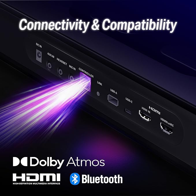 OXS Thunder Pro Gaming Soundbar with 5.1.2 Dolby Atmos Surround Sound System Built-in Woofer Bluetooth Multi-Connection 3 Pro Gamer Modes Sleek Toggle Design for Pcs and Gaming Consoles
