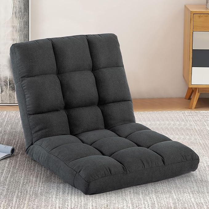 Floor Chair with Back Support Folding Chair with 6 Adjustable Position Padded Sleeper Bed Floor Gaming Chair Meditation Chair for Adults