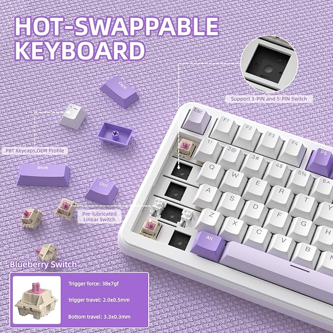 MAGIC-REFINER Attack Shark X85PRO 75% Wireless Mechanical KeyboardTFT Smart Display&ampKnobBT/2.4G/Wired Custom Gaming KeyboardGasketHot-SwapRGBwith Pro Cable&amp5 Color PBT Keycapsfor PC/MAC