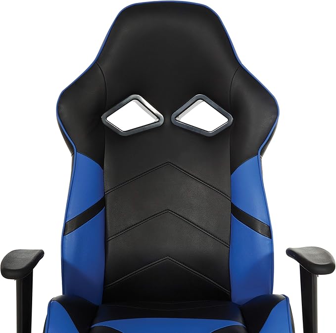 OSP Home Furnishings Vapor Ergonomic Adjustable High Back Faux Leather Gaming Chair with Coil Spring Seat and Integrated Cooling Airflow Blue Accents