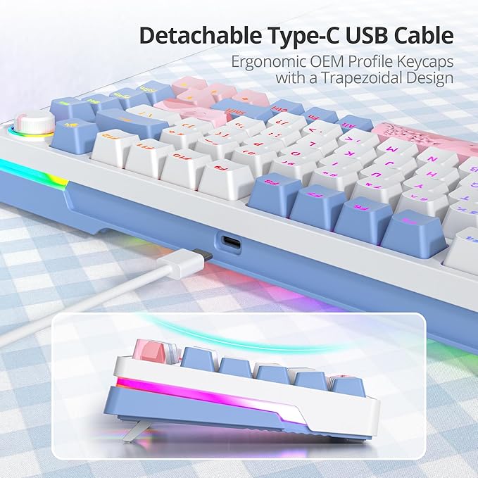 75% Pink Mechanical Gaming Keyboard Compact 82 Key Hot Swappable Keyboard with Knob RGB Backlit OEM Profile Wired USB Keyboard with Linear Switches for Windows Mac (82 Pink)