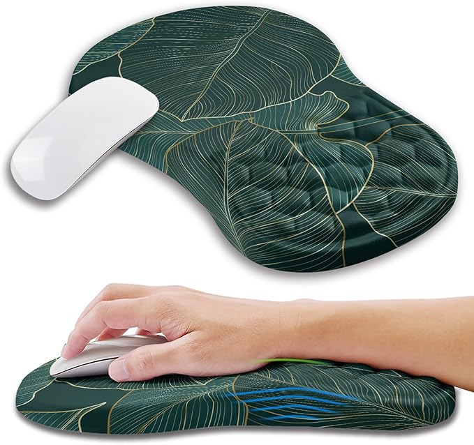 Ergonomic Mouse Pad Wrist Support with Memory Foam Massage Bulge Carpal Tunnel Pain Relief Mousepad Wrist Rest for Mouse(12x8 inch Leaves)